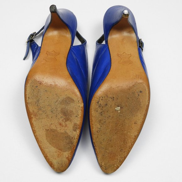 Vintage Blue Leather Slingback Heels - Picture 5 of 5